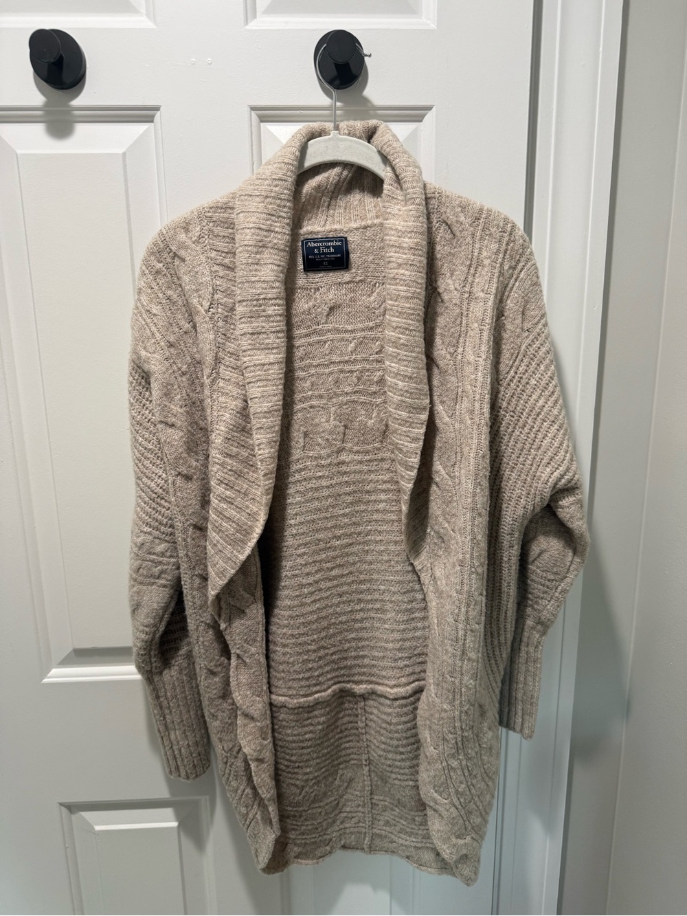 Abercrombie & Fitch Taupe Cable Knit Open-Front Cardigan